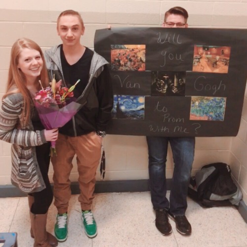 “Will you van Gogh to prom with me?” P.S. there were paintbrushes in the bouquet