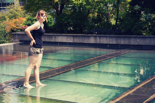 Savannah being a rebel and trespassing on the law court’s rooftop fountain in Vancouver, BCJuly 2015