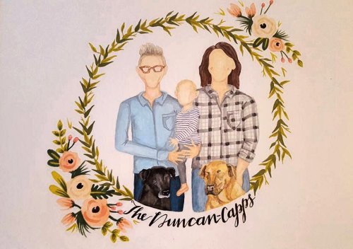 Custom Family / Couples Portrait Hand-Painted Watercolor Wedding / Christmas