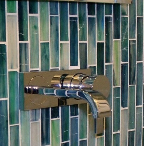 Powder Room Bathroom San FranciscoExample Of A Small Trendy Blue Tile And Glass Tile Powder Room Design