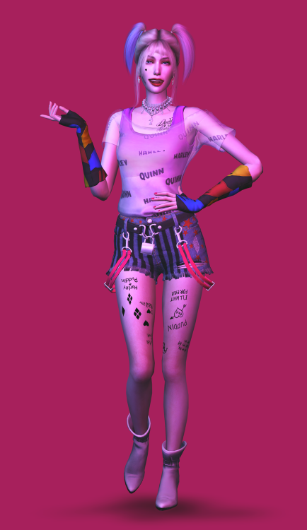 plazasims: plazasims: Harley Quinn  New mesh For female Full body Set contains suit, gloves, top as