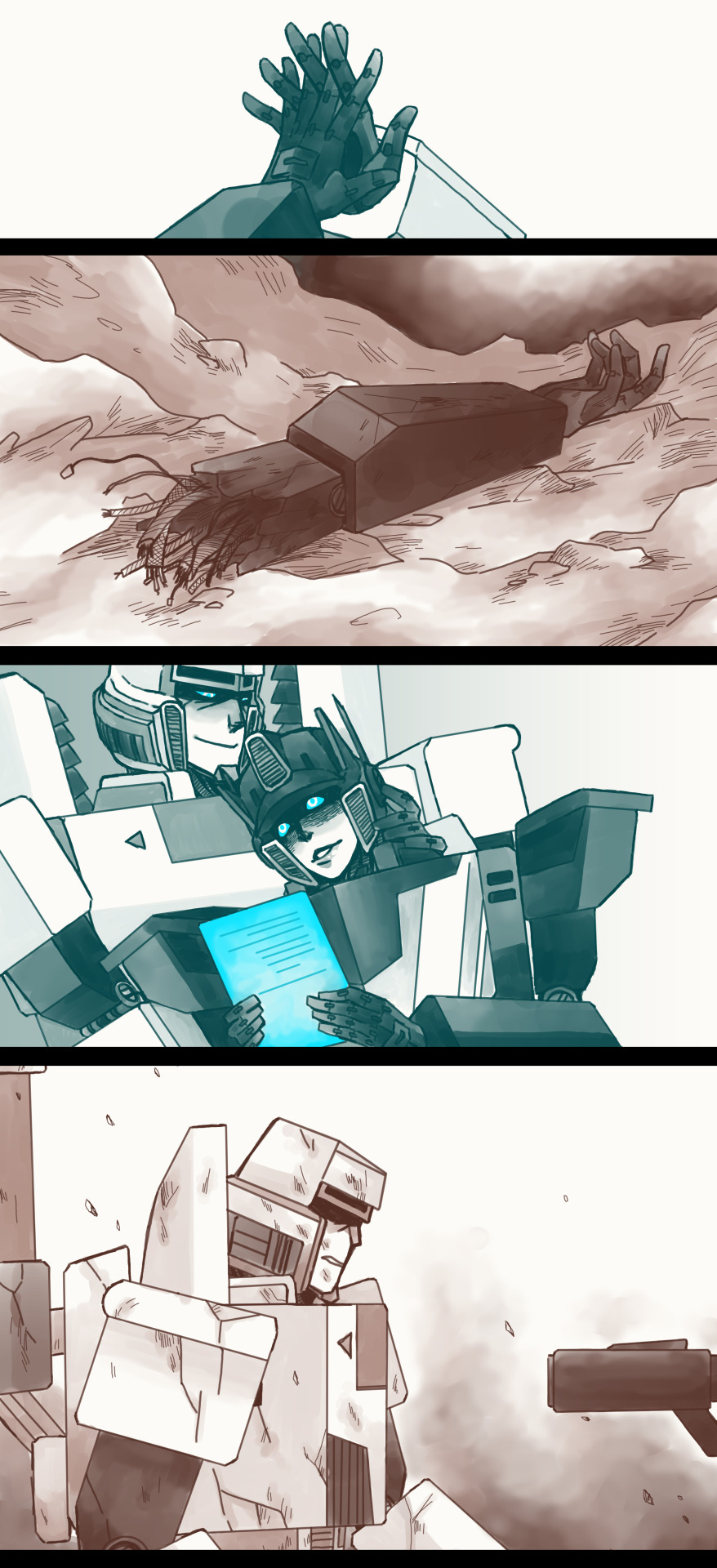 adhesivesandscrap:  eyepod-blob:  What once was. Megatron/Optimus Prime.I depressed