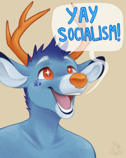 angrysnakes: a doodle before bed my friend is a little too excited about socialism and I like to tease him for it. Socialist deer  What a cutie~