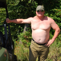 wrestlerswrestlingphotos:  camping woods beefy man 