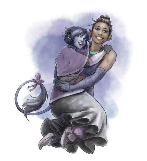 theartingace:I jus.. Lov..[image description: a drawing of Beau, lifting up Jester into a hug. Beau 