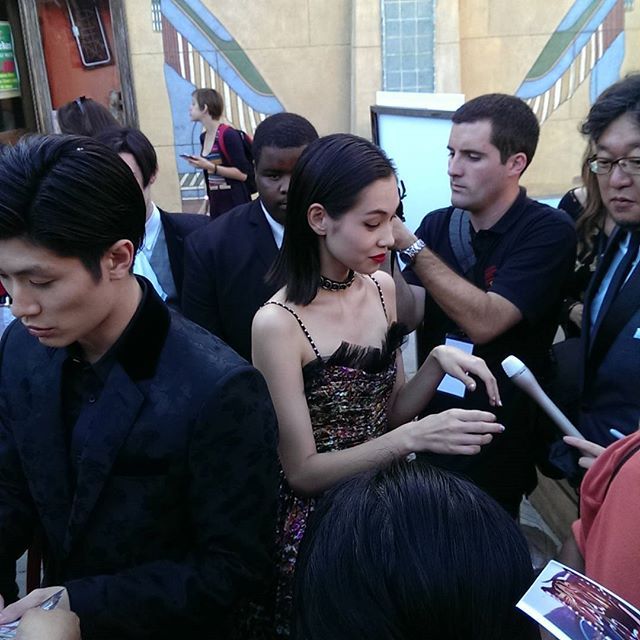 Director Higuchi Shinji, Miura Haruma (Eren), and Mizuhara Kiko (Mikasa) at the world