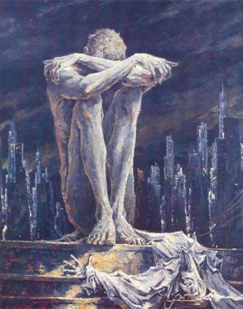 Loneliness    -   Sergei Chepik, 1993Russian, b,1953- Mixed media on canvas ,111 x 89 cm.