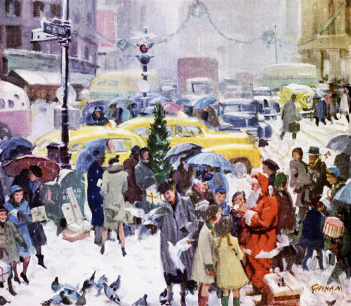 rogerwilkerson:Christmas Time in the City, art by John Gannam.