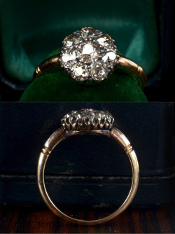 eriebasin:  Late 19th Century English European Cut Diamond Cluster Ring18K Gold and Silver, 1.05ctw, 񘝮