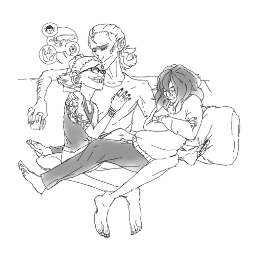 luidilovins:  a simple question that fueled this pic: can all might hold both bfs at the same time? the answer might surprise you. Shochan’s enjoying an early morning nap and Toshi’s enjoying listening to Zashi infodump like he knows his sunny boi
