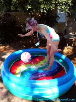 Adorable little Dorothy was outside playing in the pool&hellip;without Daddy’s permission or supervision. A little girl’s health and safety is top priority, so she gets marched inside for a spanking over Daddy’s knee in her wet “Little Swimmers”