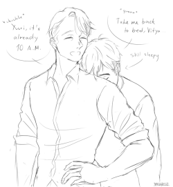 phyxalia: Yuuri does adorable things when sleepy. (He likes to sneak his hands underneath Vitya’s shirt because it’s warm.)