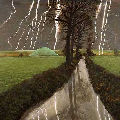 art-pickings:David Inshaw (b. 1943, British)Storm over Silbury Hill, 2008