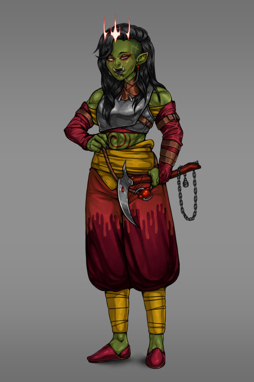 Commission of the client’s new Half-Orc character, Frieda. I had a lot of fun with this one, a