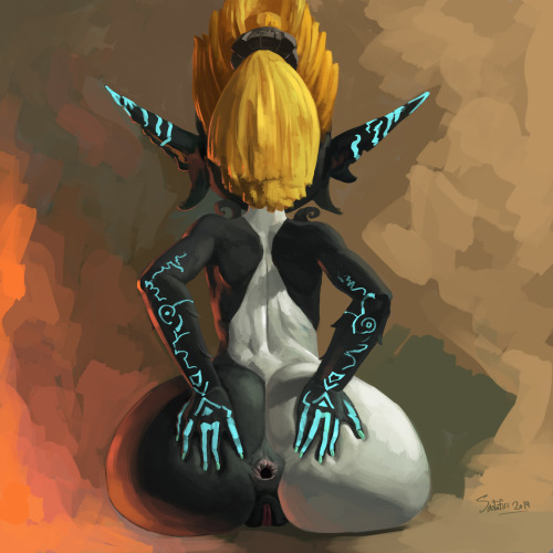 soubriquetrouge:  santafireart:  Finished painting that Midna butt. It’s a pretty smexy butt. Now back to work on more stuff. Hrg. Damn university sucking up so much time.   Very nice detail on the hair, and of course, her lovely backside