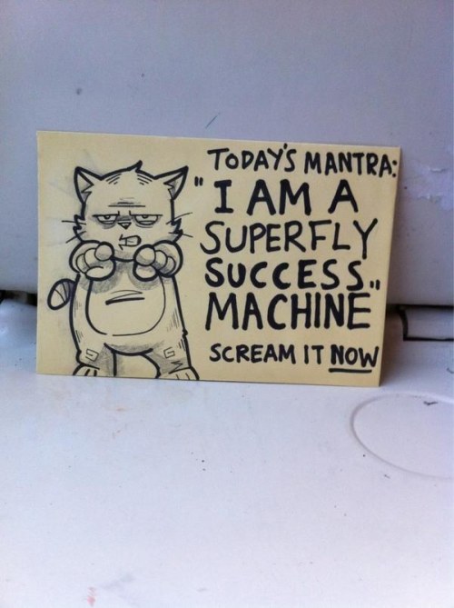 kiefeon:  catsbeaversandducks:  Post-it Notes Left on the Train Writer and illustrator October Jones, the creative genius behind Text From Dog and these funny train commute doodles, is at it again with these hilarious motivational post-it notes that he