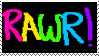 a flashing gif of the word rawr! each letter changes between purple, yellow, blue, and pink. made by @animated-glittergraphics-n-more on tumblr.