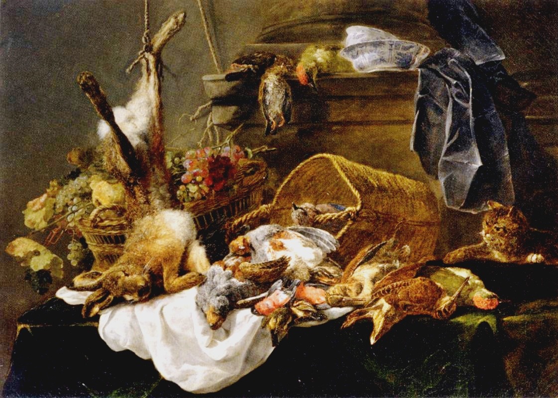 Jan Fyt (Antwerp, 1611 - 1661); Cat, Venison and a Basket of Grapes, c. 1660; oil