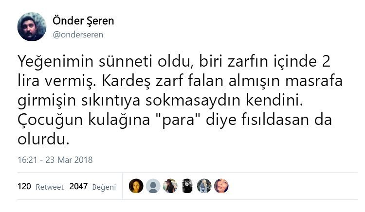 Yeğenim sünnet oldu, biri...