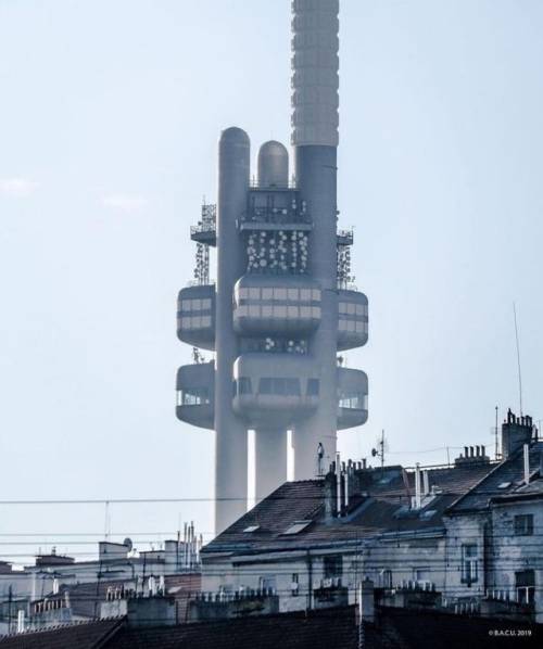 evilbuildingsblog:  Žižkov Television Tower, Prague, Czech Rep. Built between 85-92, architect: Václav Aulický. Engineer: Jiří Kozák