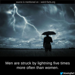 mindblowingfactz:    Men are struck by lightning five times more often than women. source  Follow us on Instagram   image via imgfave