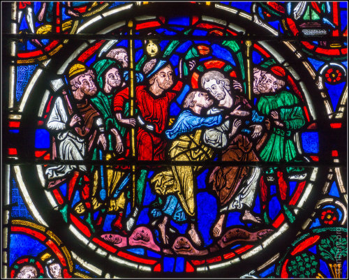 tumblrdelusions:C13 stained glass at Bourges cathedral, France: the Passion window in full and selec