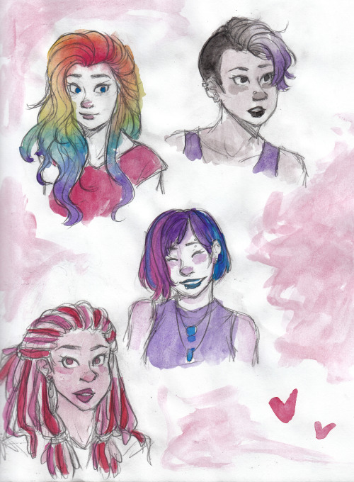 sinning-bishrekual-art:painted some gals with pride colors!