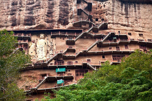 modernizing: Maijishan Grottoes. The Maijishan Grottoes are a series of 194 caves cut in the side of