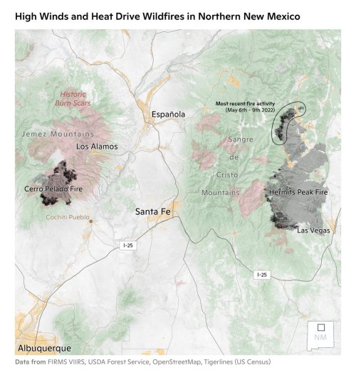 Severe fire weather (high temps + low relative humidity + high winds) are driving the Calf Canyon/He