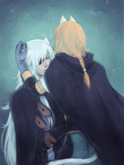 in-sunlight:  Someone needs grooming…[Needed some Rai/Konoe fluff. I survived that doujin!] 