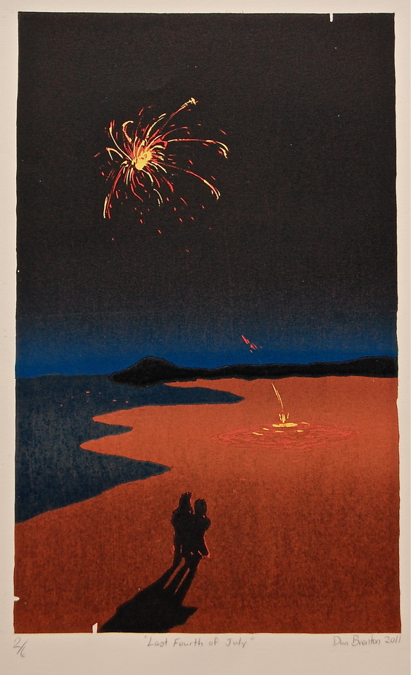 Dan Brenton (American, Based MA, USA) - Last Fourth Of July, 2011 Reductive Woodcut