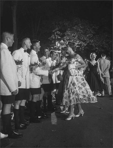 At a Beautillion party, (the male equivilant of a Debutante party) young men greet girls down the li