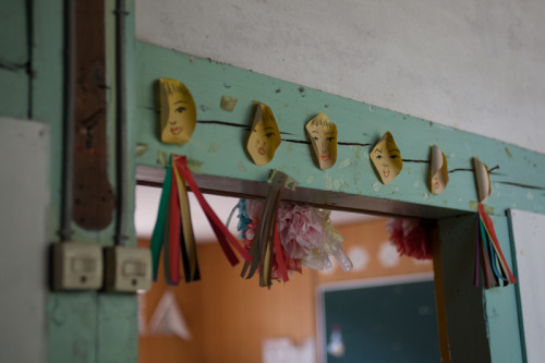 Forgotten 2 room wooden schoolhouse that housed grades 1-3 and kindergarten kids in Japan.  The stud