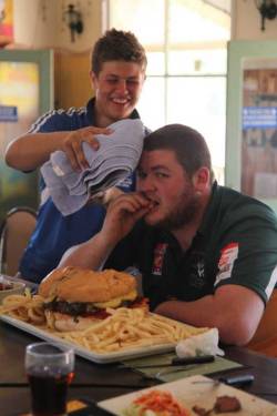 The Boy Has A Healthy Appetite (Road Train Burger And Fries At The Nindigully Pub,