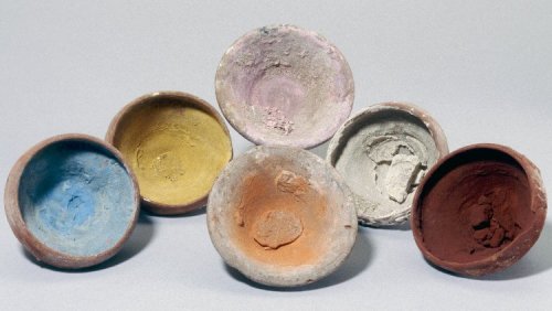 myancientworld:records-of-fortune:Pottery bowls once belonging to a fresco painter. Romano-Egypt. 1s