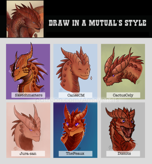 amayensis:I drew my dragon character Amayensis in various MH artists’ styles! :D Featurin