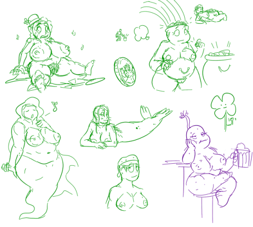 Assorted St. Patty&rsquo;s day tf doodles, involving leperchauns, pots of gold, guiness, potatos