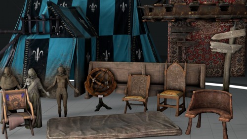 The Witcher 3: Wild Hunt Prop Pack 3Prop models from the Witcher 3: Wild HuntSmall tent (4 body groups) Wooden boat Water fountain (2 body groups) Brothel table Deer horn chandelier Candelabra (4 body groups) Melitele statue (6 body groups) Chessboard