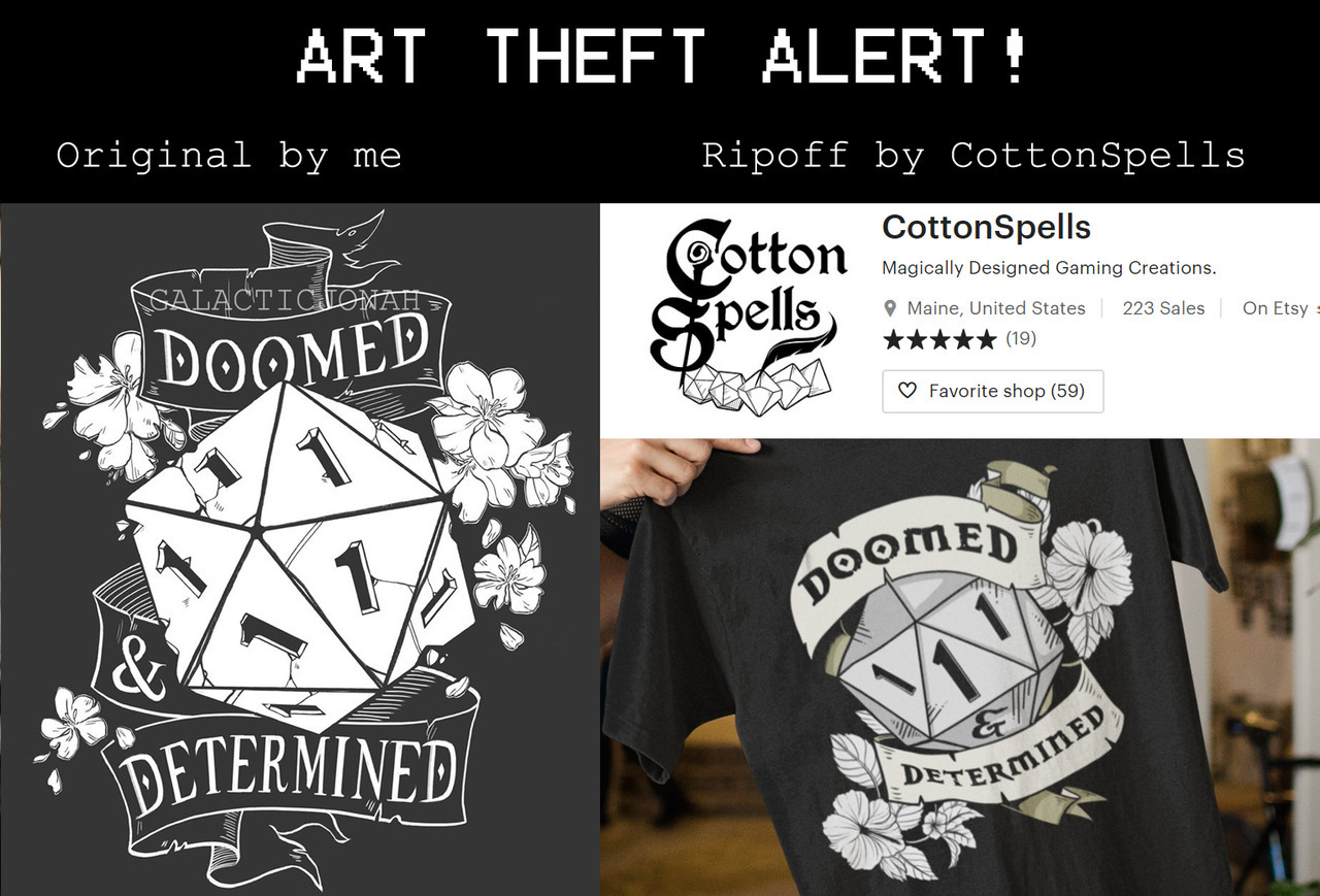galacticjonah-dnd: ART THEFT ALERT, FELLOW DND ARTISTS!! Etsystore CottonSpells seems