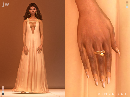 jwofles-sims:Aimee Set  - dress (4 colours) &amp; ring (3 metals) - specular/normal/shadow 