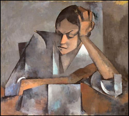 Olga Sacharoff Woman leaning on table (Mujer acodada en mesa),...