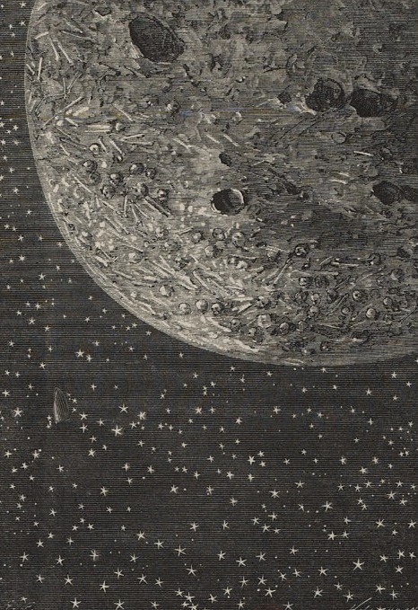 magictransistor:  Émile Bayard (engraved by Hildibrand), Autour de la Lune (All Around The Moon); Jules Verne, Paris, c. 1872.     