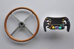 blazepress:Mercedes Formula 1 steering wheels from 1954 and 2014.