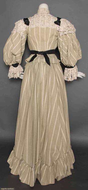 Lace Trimmed Cotton Day Dress, ca. 1895via Augusta Auctions