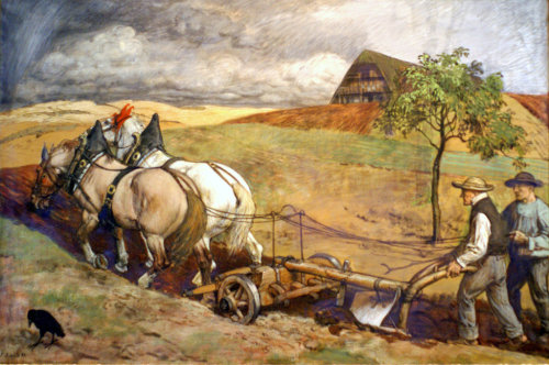 Pflügende Bauern / Ploughing Farmers(1898) by Fritz Boehle