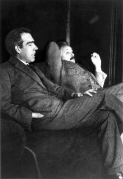 semioticapocalypse:  Niels Bohr and Albert Einstein at the Bohr-Einstein debates over quantum mechanics.  [::SemAp FB || SemAp::]