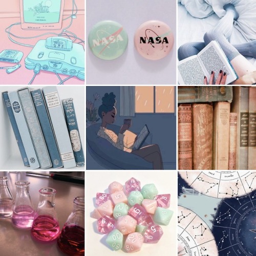 Nerdy pink and blue moodboard for @goddessoftheconstellations !  |  | 