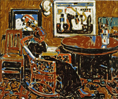 blastedheath:  David Milne (Canadian, 1882-1953), Interior with Paintings, 1914. Oil on canvas.