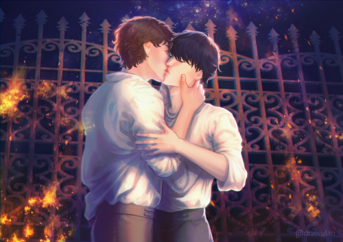 A Kiss Under The Warning Alarm And With A Burning Castle As A Background