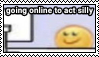 a stamp with an emoji looking at a computer and text that reads 'going online to act silly'